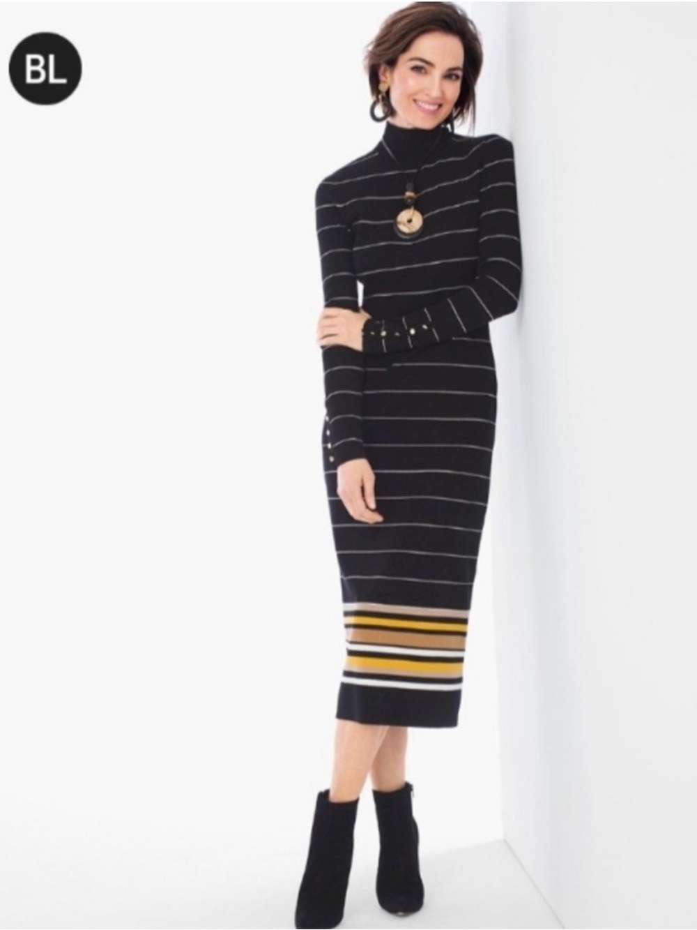Chicos Black Label Stripe Sweater Midi Dress.